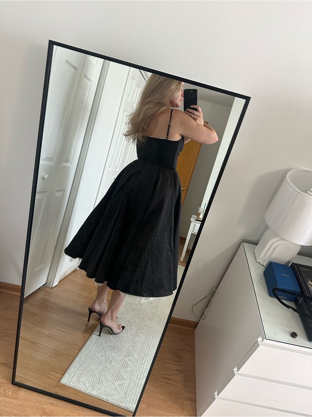 House of CB  “Mademoiselle” Black Corset Spaghetti Strap A-line Midi Dress - Picture 7 of 8